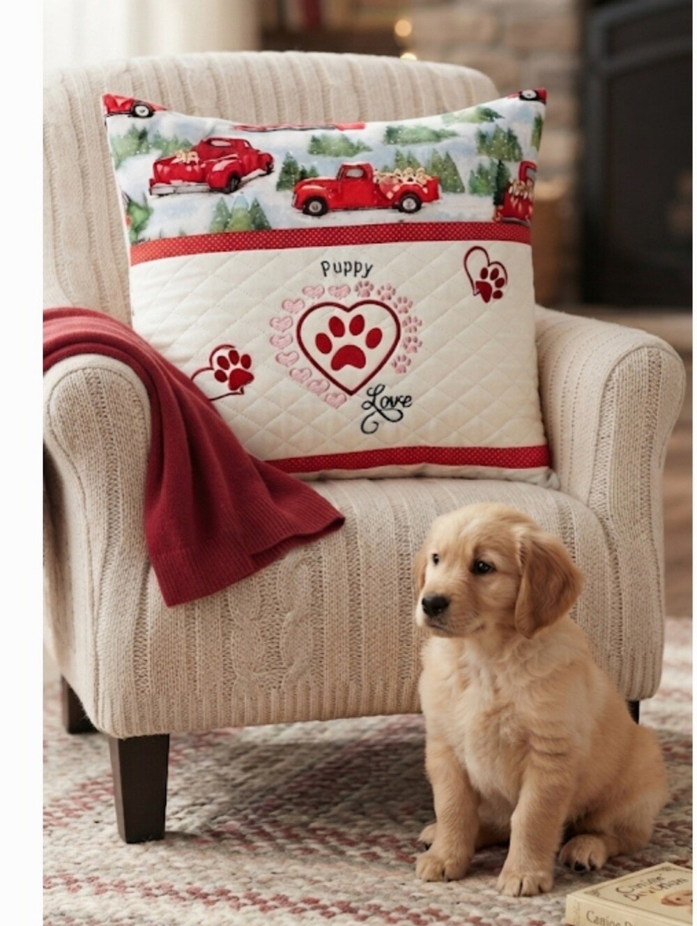 Red truck pocket pillow embroidered Hand Crafted Great Gift